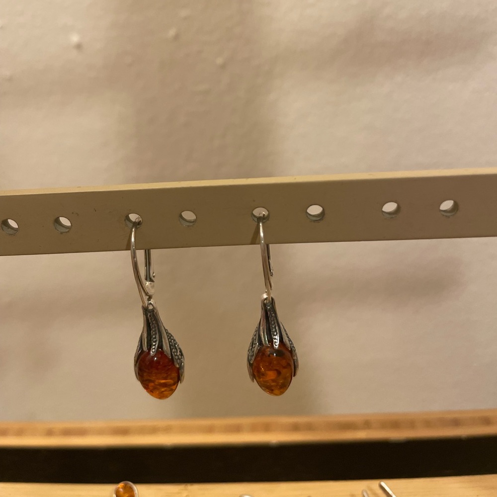 Sterling silver amber stone earrings